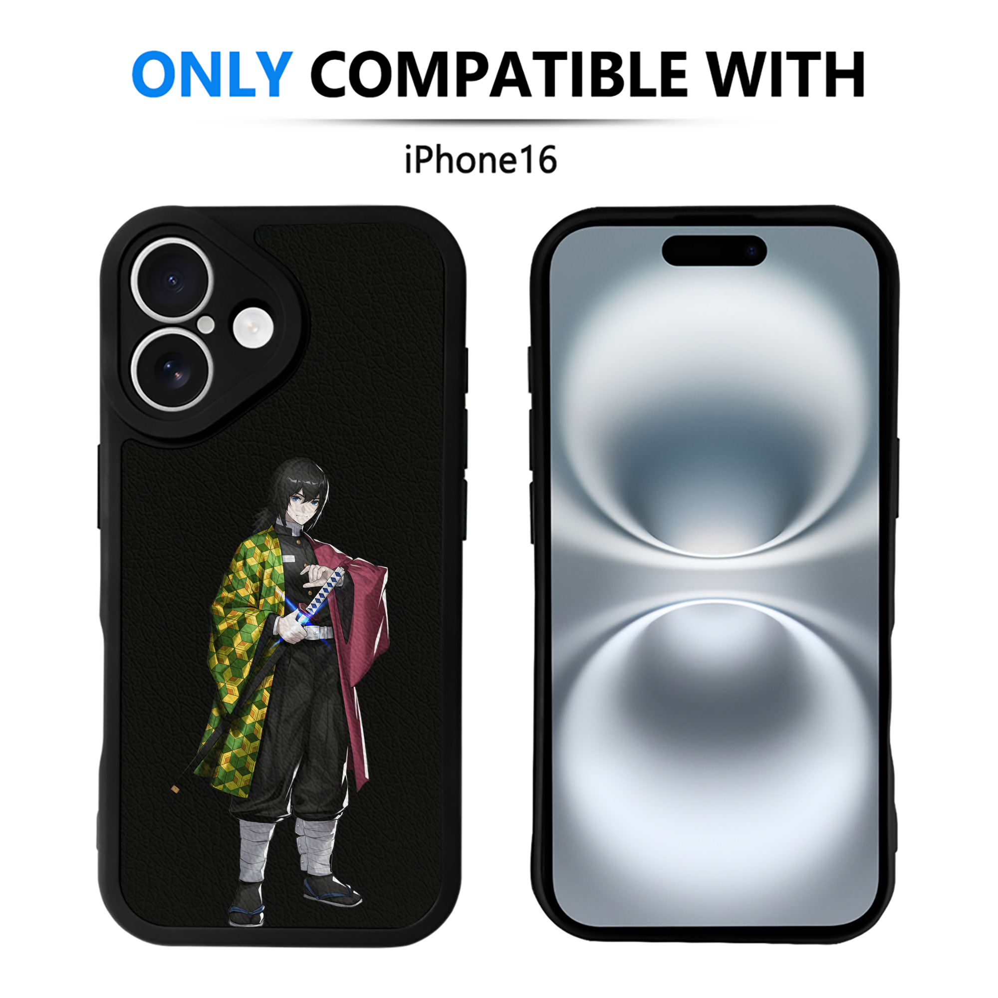 （画像用） 鬼滅の刃（きめつのやいば）水柱-冨岡 義勇／とみおか ぎゆう Tomioka Giyuu 【iPhone 16シリーズ対応】シリコンスマホケース（レザー調） 材質：シリコン